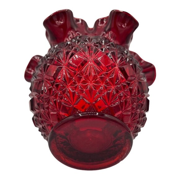 Fenton Art Glass Diamond Star Pattern Ruby Red Amberina Bowl Vase Ruffled Edge - Picture 4 of 12